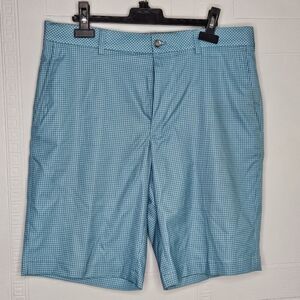 Walter Hagen 11 Majors Flat Front 10" Inseam Blue Houndstooth Golf Shorts 34 Men